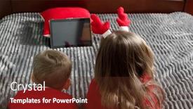  Presentation with cartoons - PPT theme featuring children-watching-on-the-tablet background and a tawny brown colored foreground