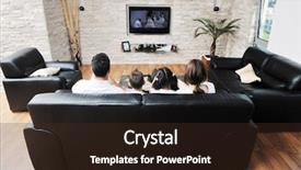 Presentation with flat - Colorful PPT layouts enhanced with watching tv - happy young family wathching flat backdrop and a tawny brown colored foreground