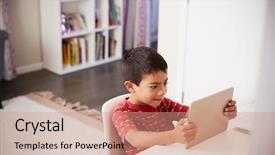  Presentation with homework - Audience pleasing theme consisting of work stream - young boy sitting at desk backdrop and a coral colored foreground