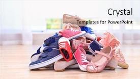  Presentation with shoes - Amazing PPT layouts having children wear - colorful kids shoes on floor backdrop and a white colored foreground
