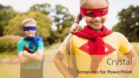  Presentation with superhero - Amazing PPT layouts having children-wearing-superhero-costume-posing backdrop and a yellow colored foreground