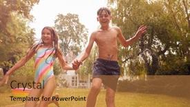  Presentation with children playing - Amazing theme having children-wearing-swimming-costumes-having backdrop and a gold colored foreground