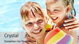  Presentation with swimming pool - Beautiful PPT layouts featuring children with armbands in swimming backdrop and a coral colored foreground