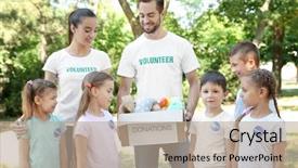  Presentation with young children at school - Amazing slides having children with box of donation backdrop and a coral colored foreground