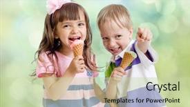  Presentation with ice cream cone - Theme enhanced with children with ice cream cone background and a mint green colored foreground