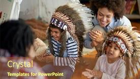  Presentation with children hands - PPT layouts enhanced with children-with-indian-war-bonnets background and a tawny brown colored foreground