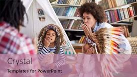  Presentation with children parents - Beautiful PPT layouts featuring children-with-indian-war-bonnets backdrop and a coral colored foreground