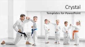  Presentation with karate - Theme with children with instructor practicing karate background and a white colored foreground