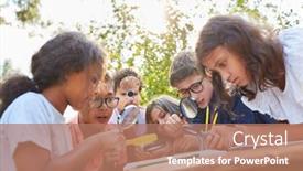  Presentation with summer school - Presentation theme with children-with-magnifying-glass background and a coral colored foreground