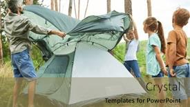  Presentation with tent - Presentation with children-with-mother-and-father background and a coral colored foreground