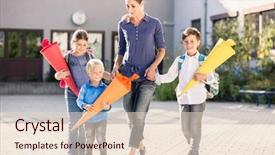  Presentation with funnel - Amazing slides having children with paper funnel backdrop and a lemonade colored foreground