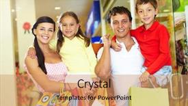  Presentation with children parents - Beautiful PPT theme featuring children with paperbags after shopping backdrop and a coral colored foreground