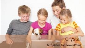  Presentation with kids playing - Theme featuring children-with-tablet-at-home background and a coral colored foreground