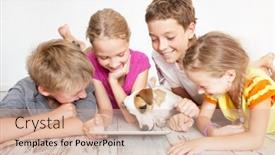  Presentation with children superhero kids aspiration imagination - PPT layouts featuring children-with-tablet-group-kids background and a lemonade colored foreground