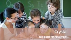  Presentation with dance teacher and children - Presentation design featuring children with teacher in classroom background and a  colored foreground