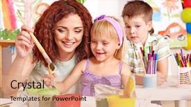  Presentation with children painting - Cool new theme with children with teacher painting backdrop and a coral colored foreground