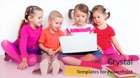  Presentation with diverse group of children - Slide deck consisting of children working on laptop together background and a coral colored foreground