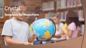  Presentation with school elementary - Amazing theme having children world - pupil in library with globe backdrop and a  colored foreground