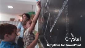  Presentation with elementary children - PPT theme having children-write-and-draw background and a dark gray colored foreground