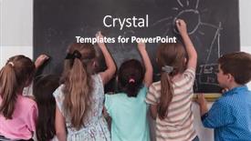  Presentation with elementary children - Presentation theme having children-write-and-draw background and a dark gray colored foreground