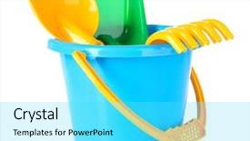  Presentation with children - Presentation theme with children's beach toys isolated background and a cyan colored foreground