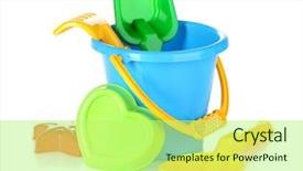  Presentation with children - Amazing slides having children's beach toys isolated backdrop and a mint green colored foreground