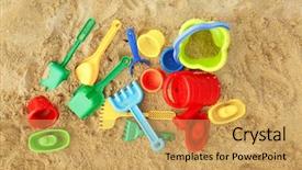  Presentation with sand play - Slides enhanced with children's beach toys on sand background and a yellow colored foreground