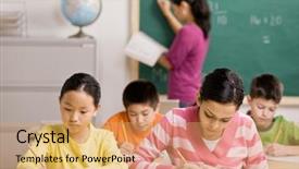  Presentation with notebook - Slide deck with childrens books - concentrating students writing in notebook background and a coral colored foreground