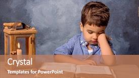  Presentation with lantern - Presentation theme with childrens books - little boy with book background and a coral colored foreground