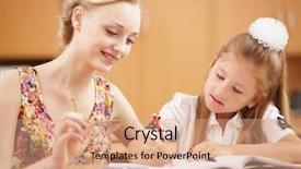  Presentation with young children - Audience pleasing slides consisting of childrens books - young female teacher working backdrop and a coral colored foreground