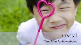  Presentation with cute flower heart - Presentation design featuring childrens day - cute asian boy holding background and a sky blue colored foreground