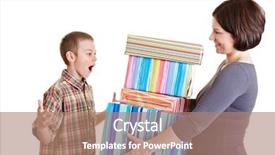  Presentation with indian mother son - Presentation theme enhanced with childrens day - surprised son receiving many gifts background and a coral colored foreground