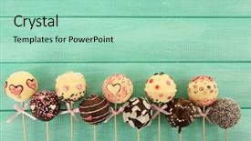  Presentation with childrens - Presentation theme enhanced with childrens day - tasty cake pops on wooden background and a mint green colored foreground