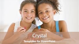  Presentation with german shepherd two young puppys - Presentation theme featuring childrens day - two young girls eating strawberries background and a coral colored foreground