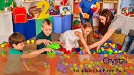  Presentation with kids development - Cool new slide deck with childrens drawing - children playing in kids cubes backdrop and a red colored foreground