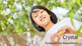  Presentation with childrens - Presentation theme enhanced with childrens eaten - asian girl as a schoolgirl background and a coral colored foreground
