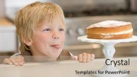  Presentation with cake - Presentation theme having childrens eaten - boy staring longingly at cake background and a mint green colored foreground