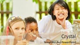  Presentation with breakfast children - Theme consisting of childrens eaten - children in international kindergarten having background and a coral colored foreground