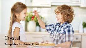  Presentation with baking cake - Amazing PPT layouts having childrens eaten - children tasting red currants while backdrop and a soft green colored foreground