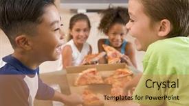  Presentation with children and healthy eating - Colorful theme enhanced with childrens eaten - four young children indoors eating backdrop and a coral colored foreground