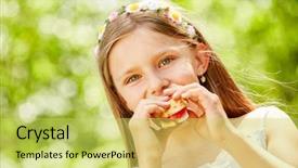  Presentation with hair - Amazing PPT theme having childrens eaten - girl with flowers in her backdrop and a  colored foreground