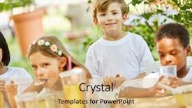  Presentation with kids moslem - Colorful slide deck enhanced with childrens eaten - group of kids together having backdrop and a coral colored foreground