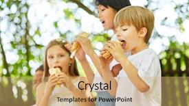  Presentation with party invitation for kids - Slides featuring childrens eaten - group of kids background and a coral colored foreground