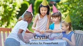  Presentation with kids birthday - PPT theme consisting of childrens eaten - many children together celebrating wtih background and a light blue colored foreground