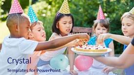  Presentation with kids birthday - Amazing slide deck having childrens eaten - many interracial kids eating cherry backdrop and a light blue colored foreground