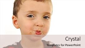  Presentation with childrens - Slide deck featuring childrens eaten - messy boy after eating sandwich background and a soft green colored foreground