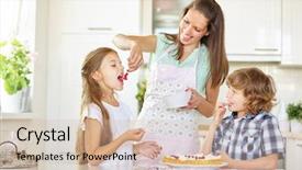  Presentation with baking cake - Slides with childrens eaten - mother and children baking cake background and a soft green colored foreground