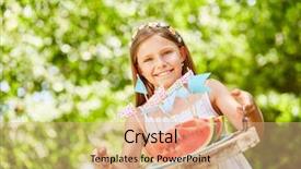  Presentation with kids birthday - PPT layouts enhanced with childrens eaten - smiling girl serves watermelons background and a  colored foreground