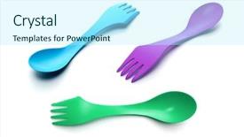  Presentation with spoon - Amazing slide deck having childrens eaten - three plastic spoon-forks backdrop and a  colored foreground