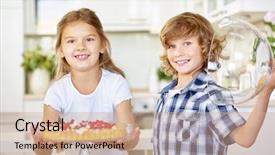  Presentation with kids fruit - Presentation theme with childrens eaten - two kids produly present their background and a coral colored foreground